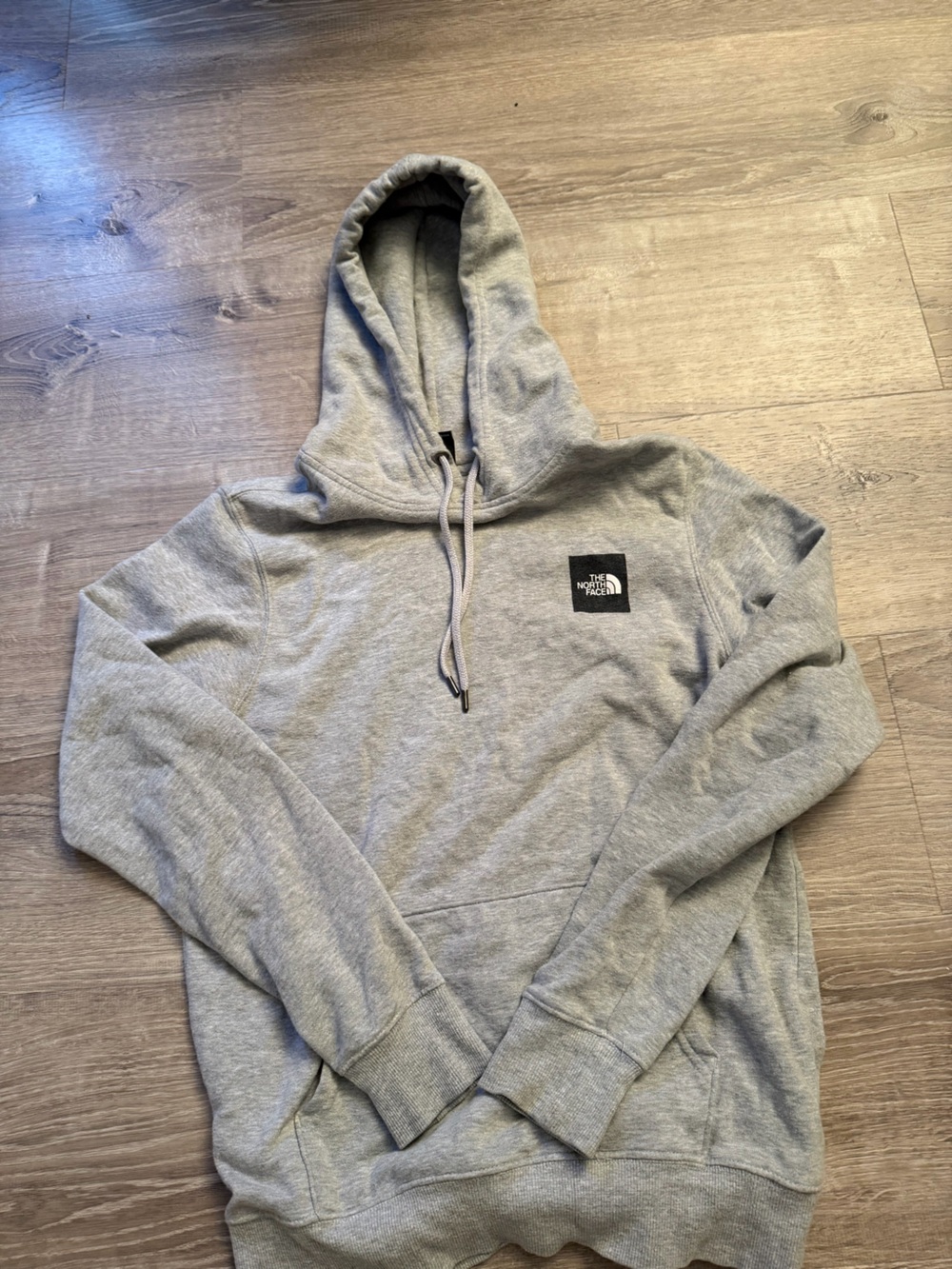 The North Face Light Grey Hooded Sweatshirt with Logo Tag